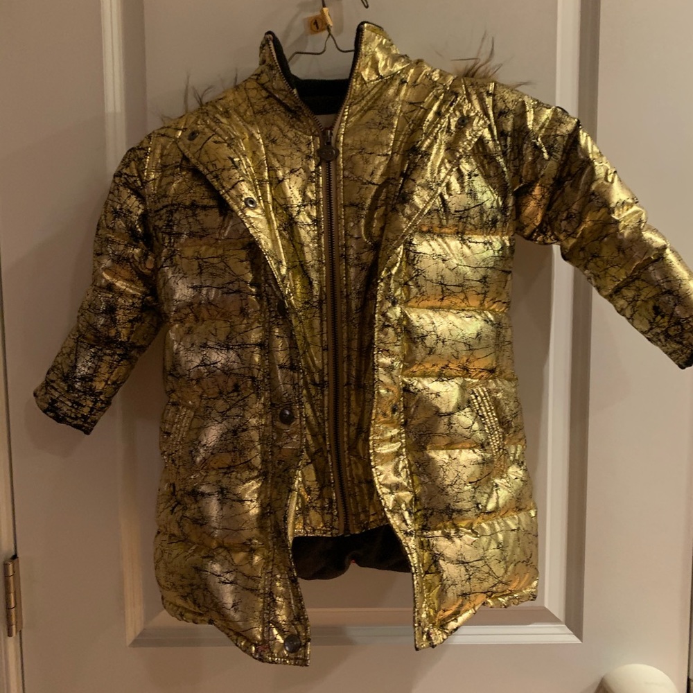 Gold foil long down coat